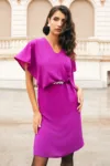 Rochie DY Fashion mov din voal cu accesoriu in talie