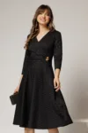 Rochie DY Fashion neagra clos in dungi din jerse si detaliu in talie