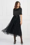 Rochie DY Fashion neagra cu fusta din tull cu buline catifelate