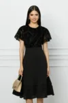 Rochie DY Fashion neagra cu insertii din catifea la bust