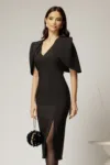 Rochie DY Fashion neagra midi conica cu maneci lalea