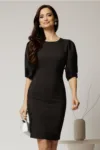 Rochie DY Fashion neagra midi cu decupaj la spate si inchidere cu nasturi perla