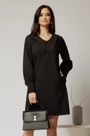 Rochie DY Fashion neagra scurta cu croi cambrat si guler in colturi