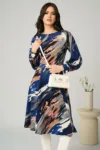 Rochie DY Fashion office din jerse abastra cu imprimeuri somon