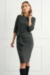 Rochie DY Fashion office din jerse gri cu volan pe fusta
