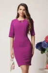 Rochie DY Fashion office din stofa lila cu decupaj si pliuri la bust