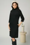 Rochie DY Fashion office din velur neagra simpla cu buzunare