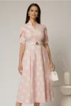 Rochie DY Fashion roz cu buline cu decolteu si maneci petrecute
