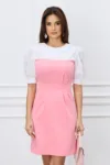 Rochie DY Fashion roz cu bust alb si guler
