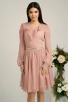 Rochie DY Fashion roz cu volan si strasuri