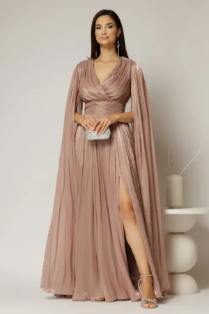 Rochie DY Fashion roz de ocazie din voal peliculizat cu aplicatii pe umeri