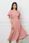 Rochie DY Fashion roz din voal cu maneci scurte
