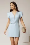 Rochie DY Fashion scurta bleu cu decolteu V si dantela