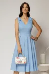 Rochie DY Fashion scurta bleu din poplin cu funde pe umeri