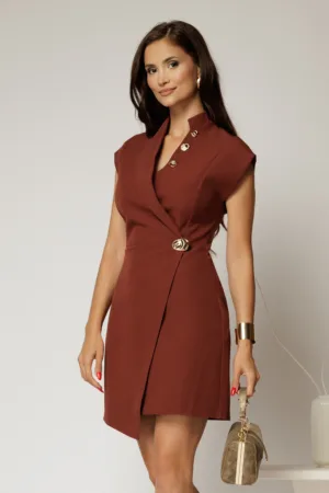 Rochie DY Fashion scurta caramizie cu decolteu petrecut si accesorii