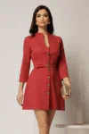 Rochie DY Fashion scurta caramizie cu inchidere cu nasturi si curea in talie