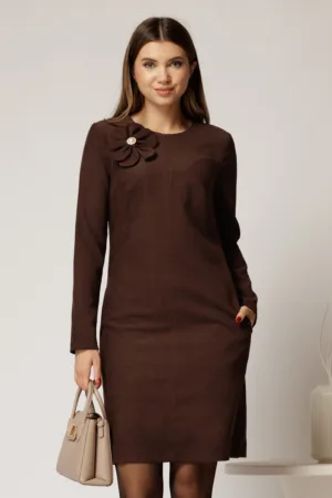 Rochie DY Fashion scurta din catifea reiata maro