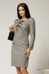 Rochie DY Fashion scurta din stofa carou negru si gri cu funde pe bust