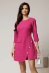 Rochie DY Fashion scurta fucsia cu dungi si nasturi pe fusta
