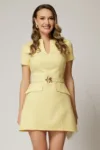 Rochie DY Fashion scurta galbena cu maneca scurta si curea in talie