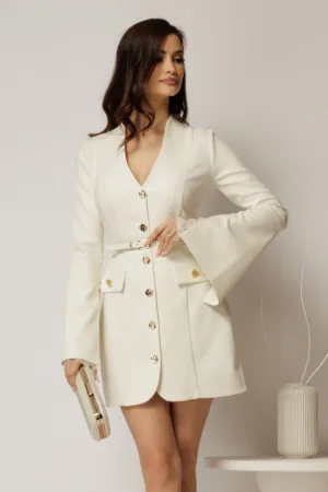 Rochie DY Fashion scurta ivoar cu maneci crapate cu dantela