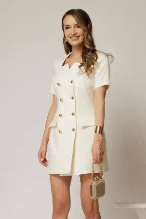 Rochie DY Fashion scurta ivoar tip sacou cu maneci scurte