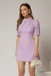 Rochie DY Fashion scurta lila cu guler dublu si detaliu inima