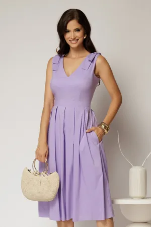 Rochie DY Fashion scurta lila din poplin cu funde pe umeri