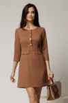 Rochie DY Fashion scurta maro cu nasturi pe bust si fusta tip A