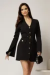 Rochie DY Fashion scurta neagra cu maneci crapate cu dantela