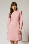 Rochie DY Fashion scurta roz cu nasturi pe bust si fusta tip A