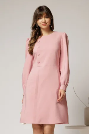 Rochie DY Fashion scurta roz cu nasturi pe bust si fusta tip A