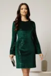 Rochie DY Fashion scurta verde din catifea cu paiete si funda la spate