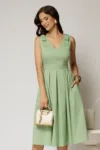 Rochie DY Fashion scurta verde fistic din poplin cu funde pe umeri