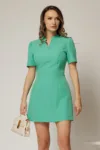 Rochie DY Fashion scurta verde menta cu mic decupaj in V la decolteu si fusta tip A