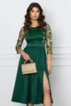 Rochie DY Fashion verde cu dantela florala la bust