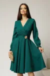 Rochie DY Fashion verde cu decolteu petrecut si catarama aurie
