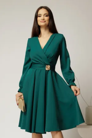 Rochie DY Fashion verde cu decolteu petrecut si catarama aurie