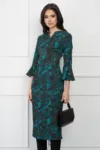 Rochie DY Fashion verde cu imprimeuri si curea in talie