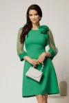 Rochie DY Fashion verde cu maneci din organza si detaliu floral
