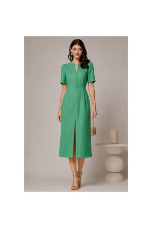 Rochie DY Fashion verde de zi de vara cu maneci scurte si nasturi la bust