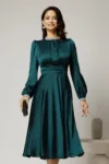 Rochie DY Fashion verde din voal cu perle la guler si maneci