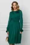 Rochie DY Fashion verde din voal cu trandafiri la maneci si decolteu