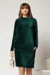 Rochie DY Fashion verde dreapta din catifea velurata