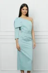 Rochie DY Fashion verde mint din tafta cu funda pe umar