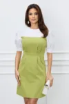 Rochie DY Fashion verde olive cu bust alb si guler