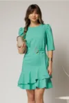 Rochie DY Fashion verde scurta cu volanase pe fusta si cordon detasabil