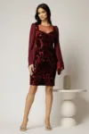 Rochie Daimond eleganta din catifea bordo cu paiete si maneci din voal