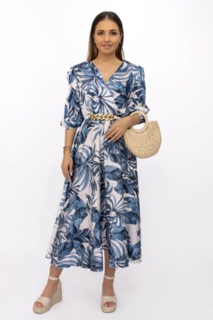 Rochie Dama 75749 Crem-Albastru | Ryori