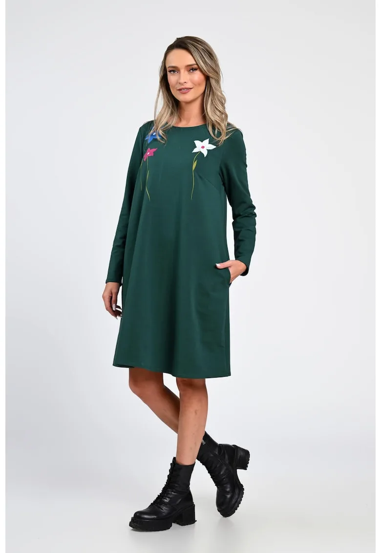 Rochie Dama - A-Line - cu Buzunare Laterale si Pictura Realizata Manual V363